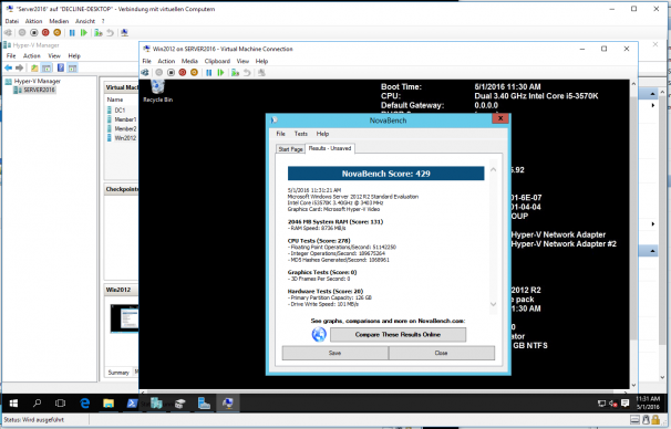 Testergebnisse der verschachtelten Benchmark-VM